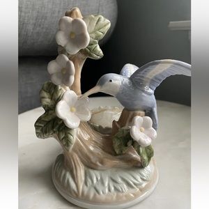 VINTAGE Hummingbird with Flowers Votive Candle Holder Ceramic Centerpiece